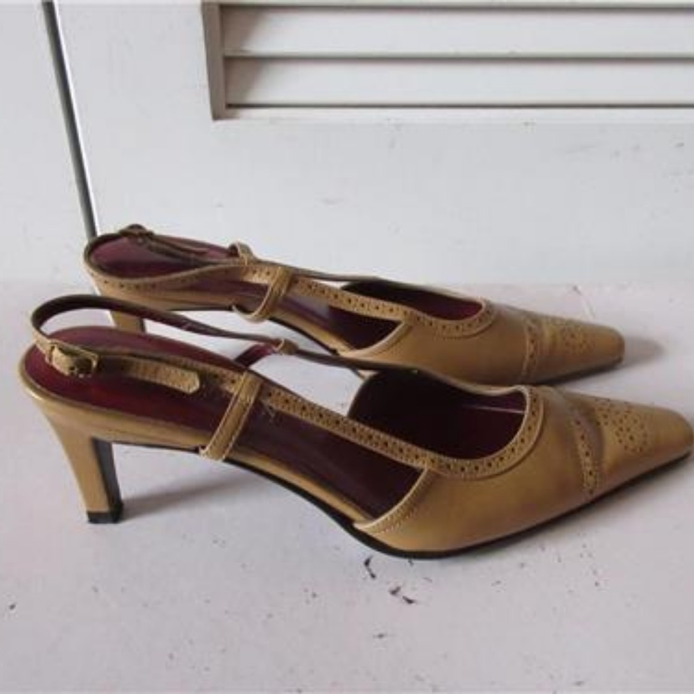 LAUREN RALPH LAUREN TAN CROCHET LEATHER SHOES 7.5 - Picture 3 of 7